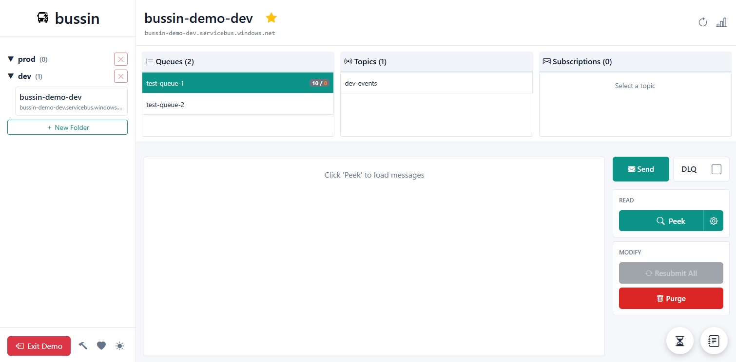 Active connection UI in the browser showing queue explorer blade and metadata tables